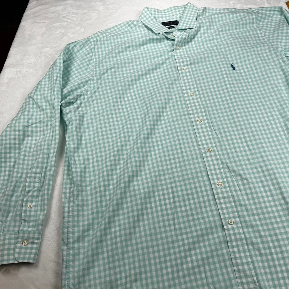 Polo Ralph Lauren Mens 2LT Green Gingham Check Stretch Cotton Button Down Shirt